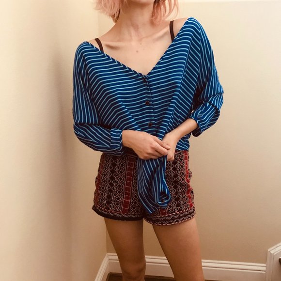 Electric Neon Blue Striped Tunic Dress/Top - Picture 4 of 5